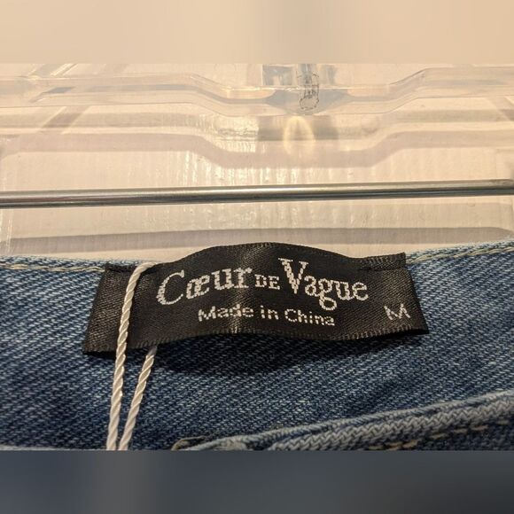 NWT Coeur De Vague Women's Distressed High Waisted Blue Zip Jeans Ripped Size M - Picture 7 of 9